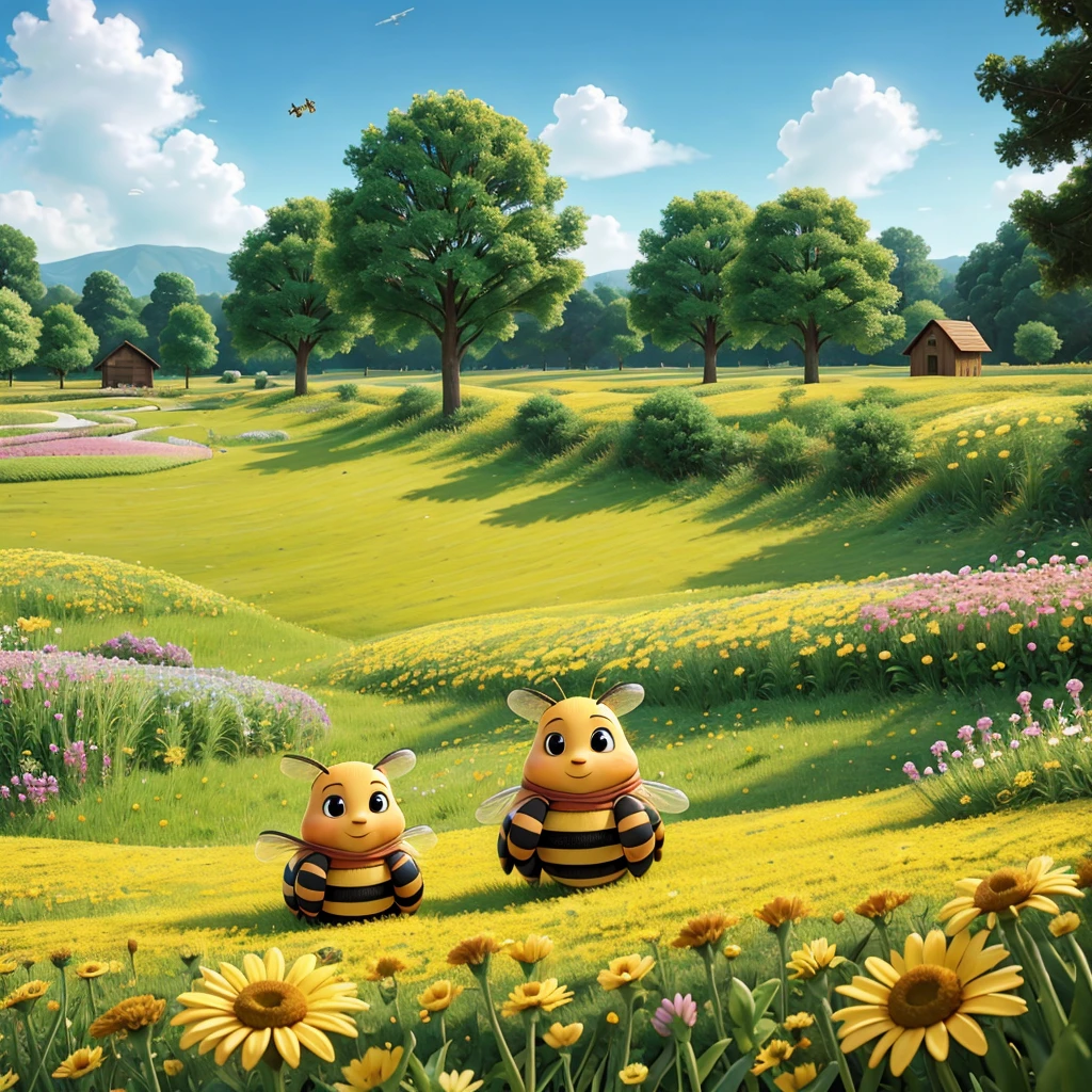 With background, a flowery meadow, 2 bees in " We are together"