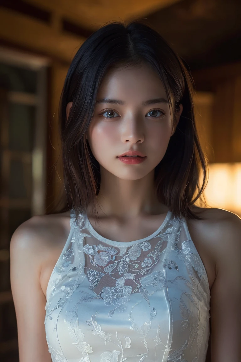 (Highest quality:1.4),(masterpiece:1.4),(Realistic:1.4),(Realistic:1.2),(超High resolution, RAW Photos:1.4),(High resolution, Ultra-detailed:1.2),(8K:1.2),Movie Photos,a photo of a dark-haired,One girl,alone,wear ,((China dress))、((Upper Body:1.3))