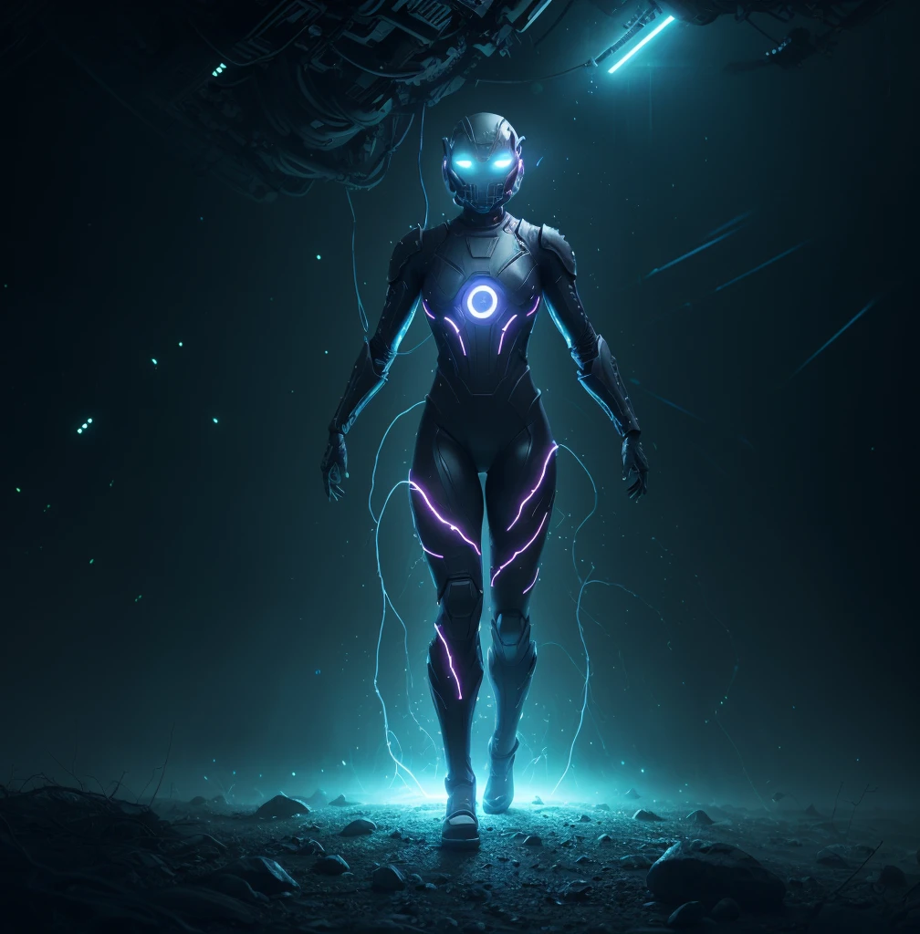 a dying voidwalker, detailed intelligent voidsuit, protectors of life across the galaxy, highly detailed, cinematic lighting, sci-fi, hyperrealistic, 8k, intricate details, dramatic pose, glowing energy effects, bioluminescent details, otherworldly anatomy, ethereal atmosphere, rich color palette, chiaroscuro lighting, seamless integration, photorealistic