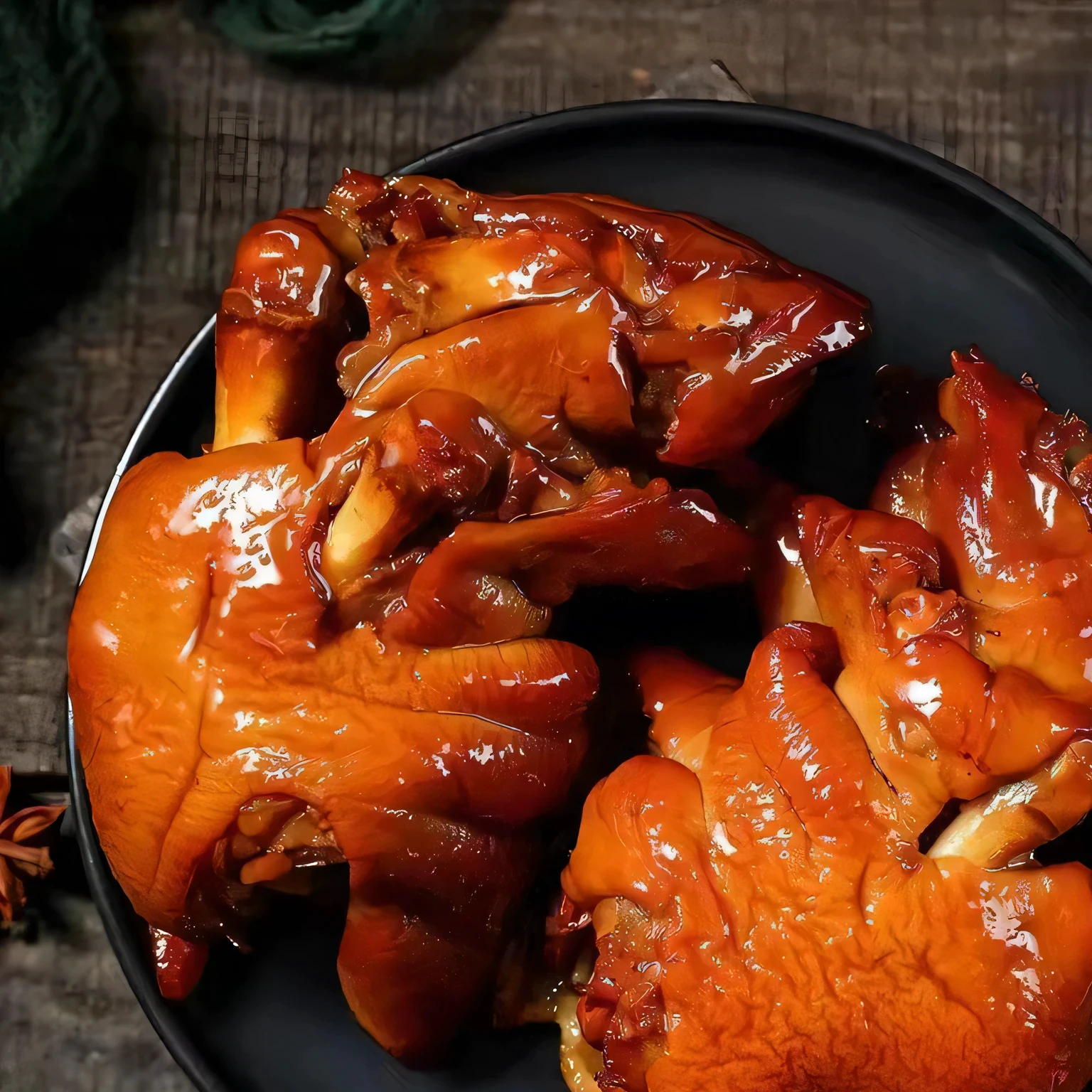 There is a plate of food,Topped with meat and spices, chicken, simple, Chinese, grilled chicken, High-quality food photography, tasty, Sichuan, cigarette, Exquisite and handsome wings, in stock, cooked, 8K)), caramel, qiangshu, 3 4 5 3 1, ❤🔥🍄🌪, recipe, 4 0 9 6