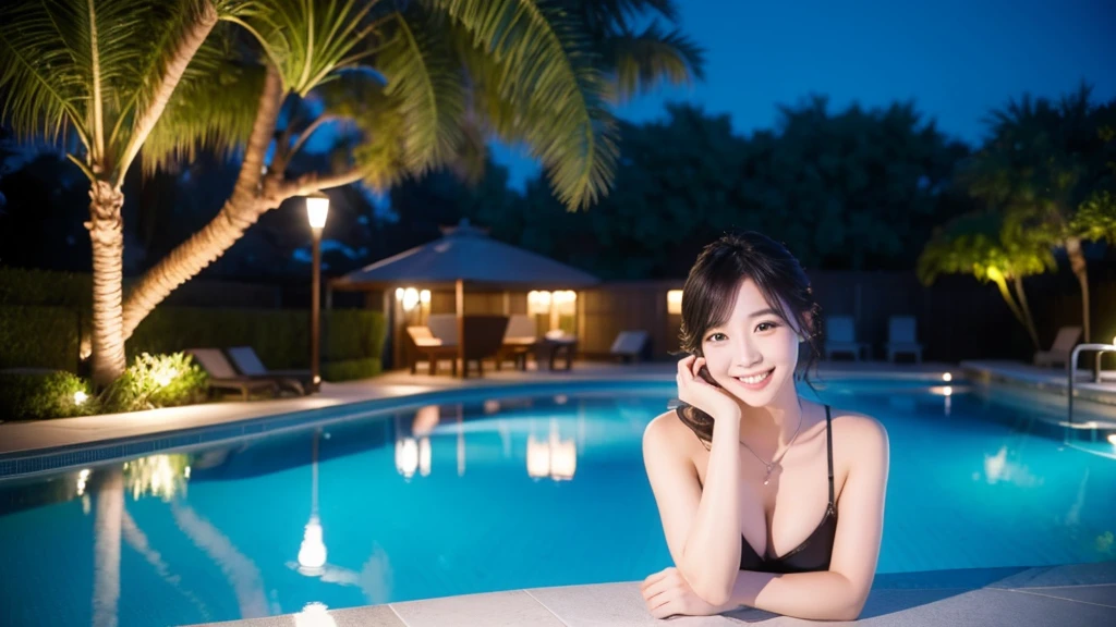 Beauty、smile、night、Night Pool