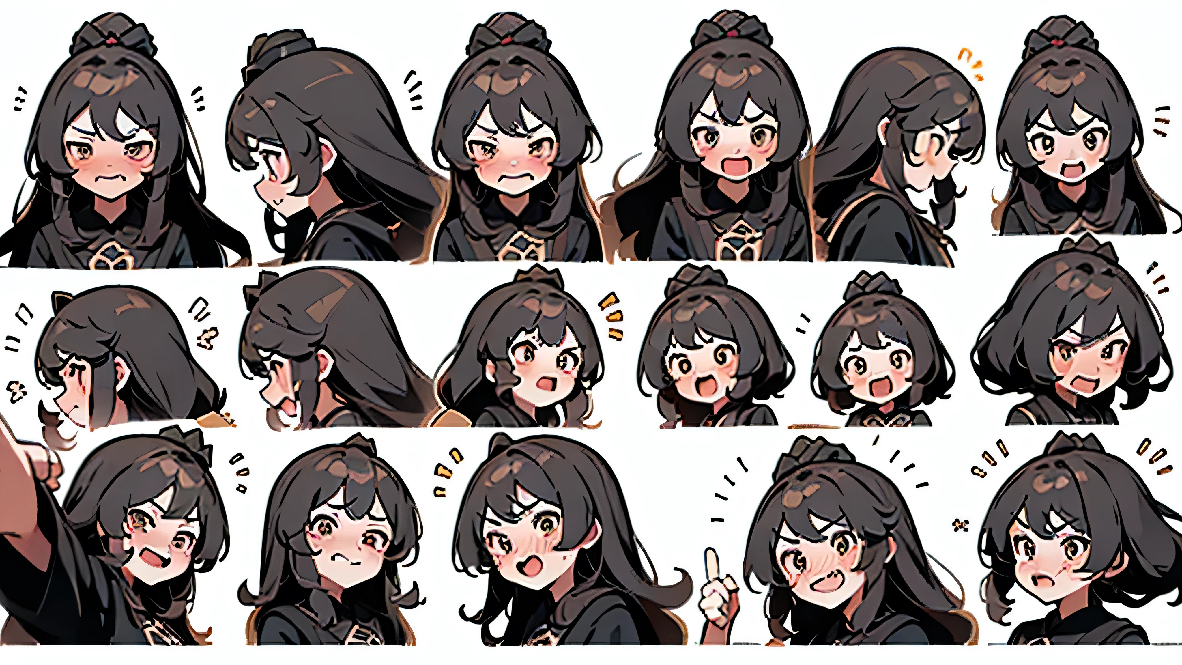 Original God Hu Walnut Expression Pack,Black hat,cheongsam, (((Crying face, Sad face, Excited face, Excited face))) , (((Detailed girl portrait table, Front diagram, side view, three quarter view))) (((White background)))