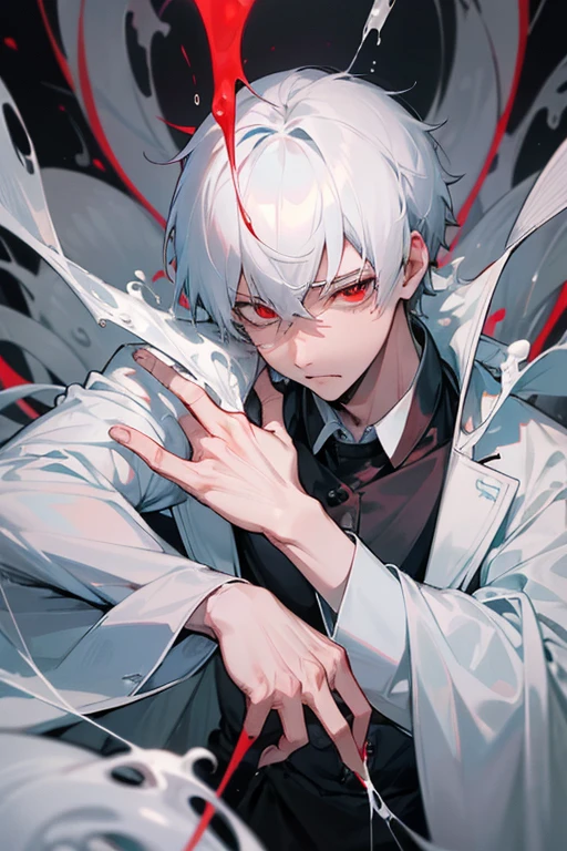 male、White Hair、Short Hair、Red Eye、Cold-blooded man、Handsome、Cold Face、Well-formed face、Masturbation、Masturbation、Behavior、、semen、sperm、Love juice、白いドロドロのLove juice、