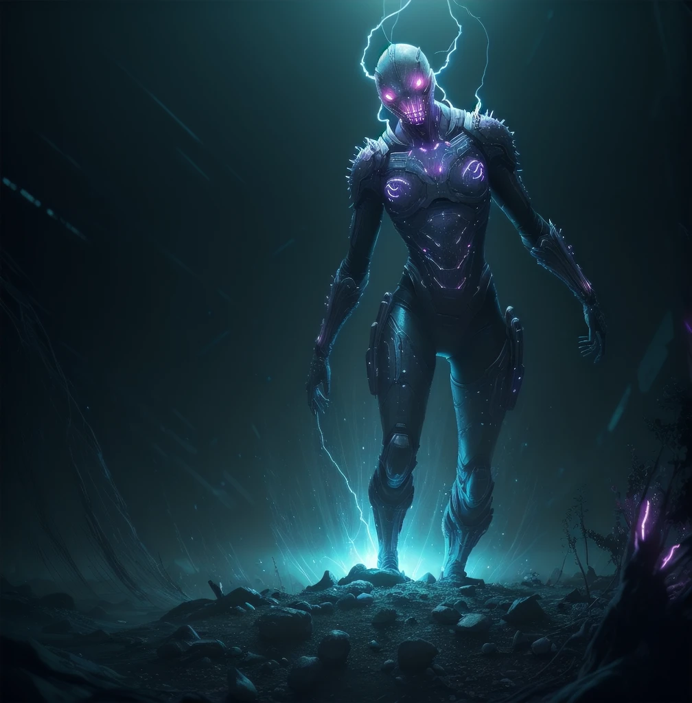 a dying voidwalker, detailed intelligent voidsuit, protectors of life across the galaxy, highly detailed, cinematic lighting, sci-fi, hyperrealistic, 8k, intricate details, dramatic pose, glowing energy effects, bioluminescent details, otherworldly anatomy, ethereal atmosphere, rich color palette, chiaroscuro lighting, seamless integration, photorealistic