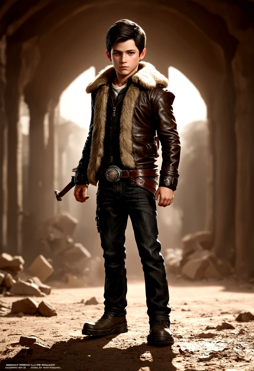 1 boy, re4leon&#39;s cowboy lens, Fur trim leather jacket,  Long sleeve, Black jeans, Volumetric Lighting, sports, best quality, masterpiece, Intricate details, Tone Mapping, Clear focus, Ultra Detailed, Popular on ArtStation, Looking at the audience, Practical 