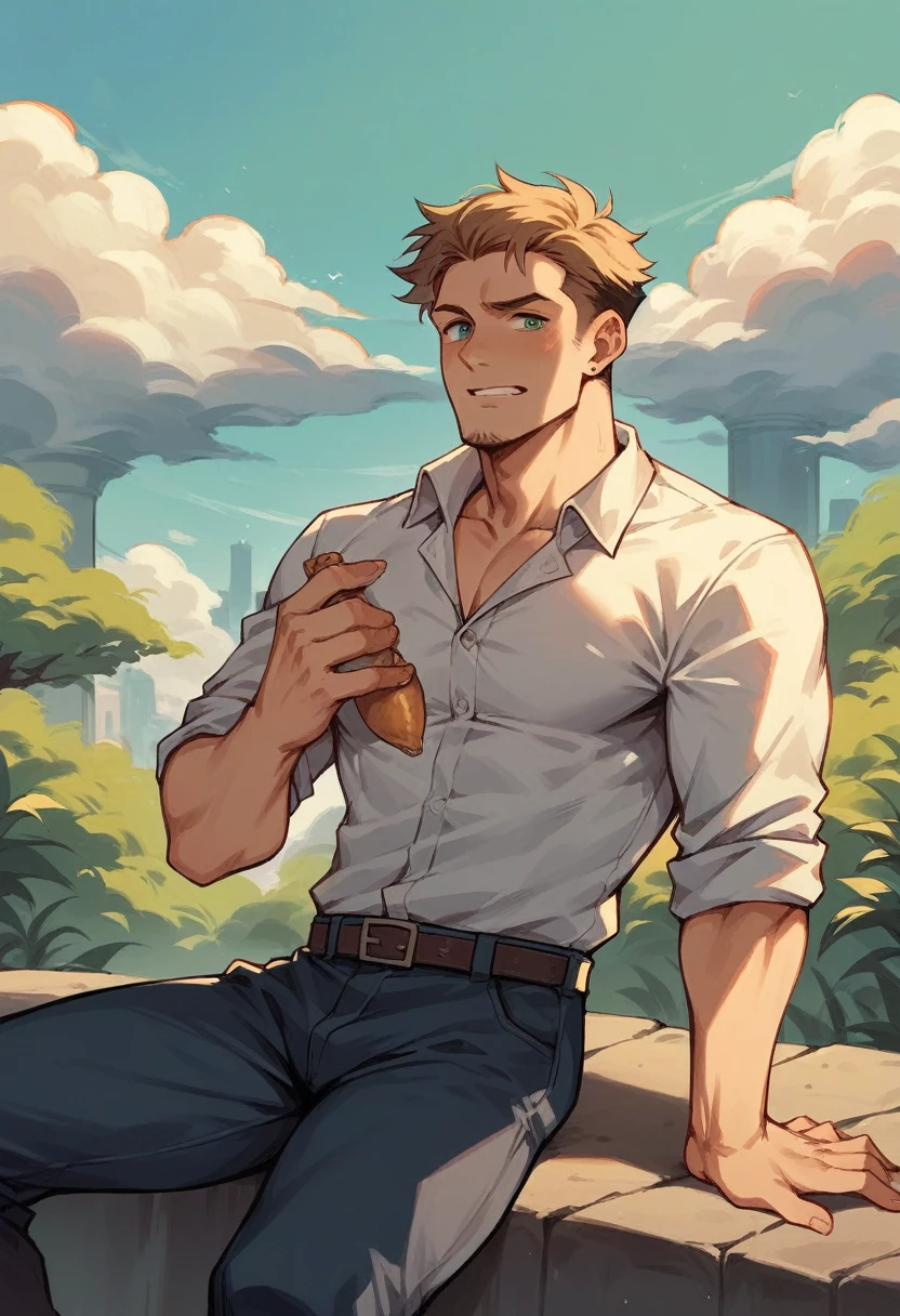 1 boy, re4leon&#39;s cowboy lens, Fur trim leather jacket,  Long sleeve, Black jeans, Volumetric Lighting, sports, best quality, masterpiece, Intricate details, Tone Mapping, Clear focus, Ultra Detailed, Popular on ArtStation, Looking at the audience, Practical 