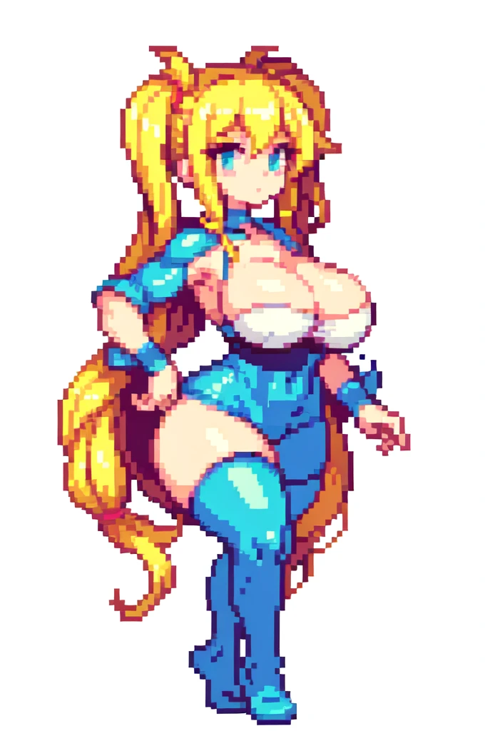 {{lift one leg}},{{very muscular}},{{very gigantic breasts}} ,{{very curvy}} , ,masterpiece , best quality , pixel art , 1 girl ,{full body}, voluptuous ,twintails,blonde hair ,white background