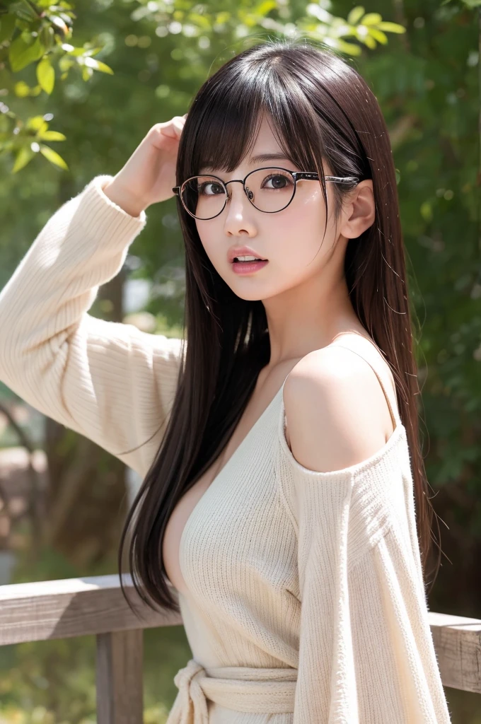 最high quality,Very detailed,finely,High resolution,8K壁紙,Perfect dynamic composition,Young Japanese Woman,Age 25, Black Hair, thin, 4K, 8K, high quality, beauty, Angry expression, Puff out your cheeks,White teeth,Beautiful Eyes, Characterized by simplicity, High resolution,1 person,Japanese Idols,Large Breasts,,Slender body,Good style,Landmine Makeup,Red cheeks,Glasses,Don't look at the camera