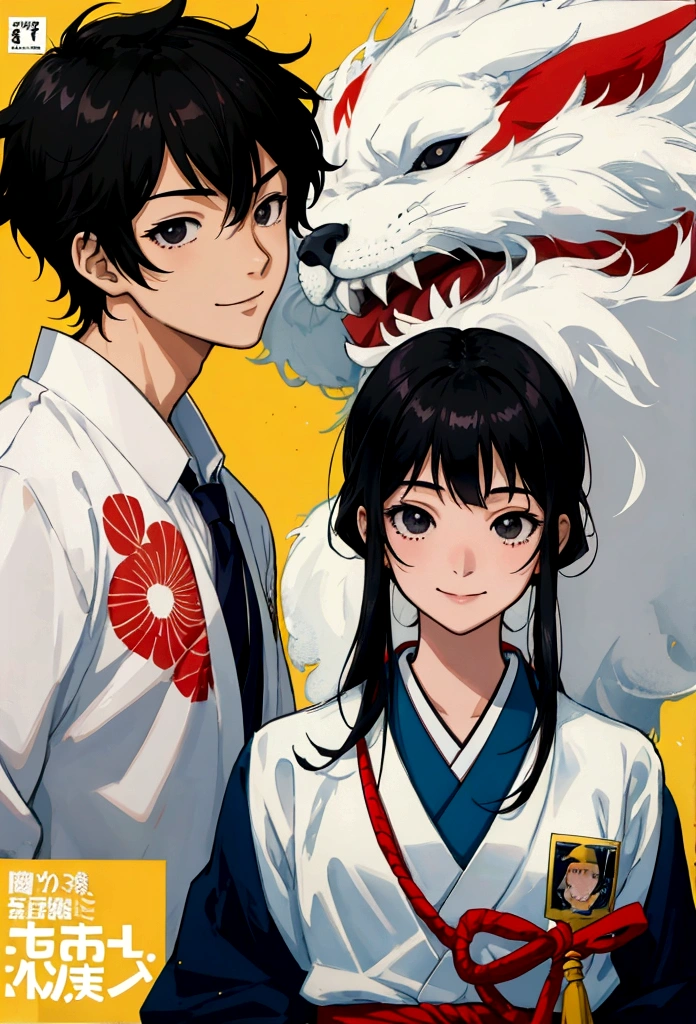 comics, anime, A refreshing high school student, Black Hair, 日本anime風, Japanese high school students, Black eyes, Background white, smile