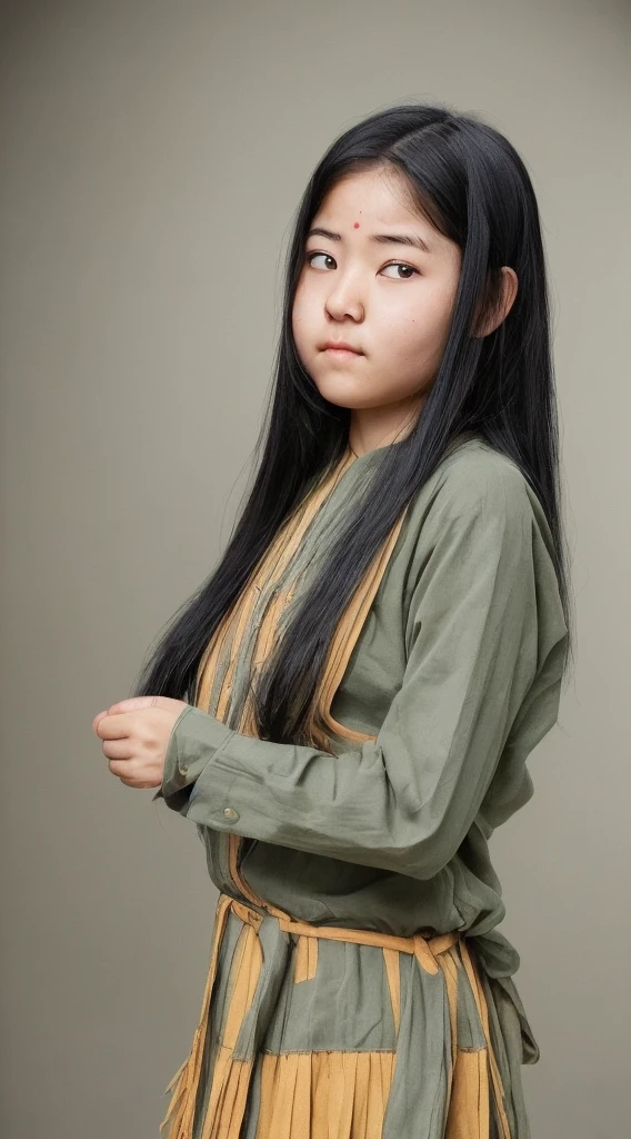 A India traditional gril cute face black hair stend by atoriksha