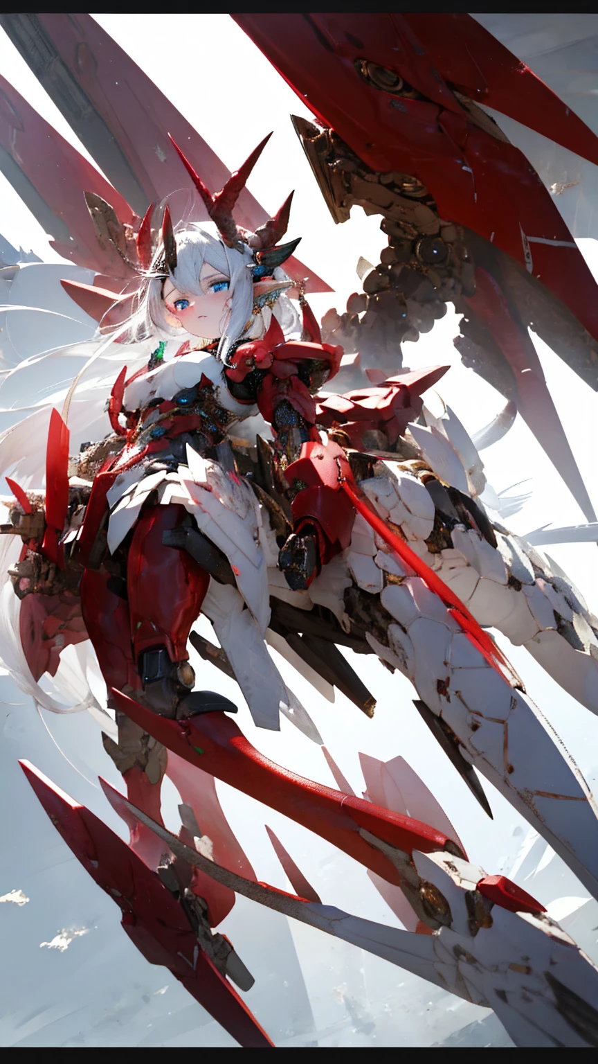 White hair, blue eyes, Celestial dragon, black horn, gigantic dragon wing