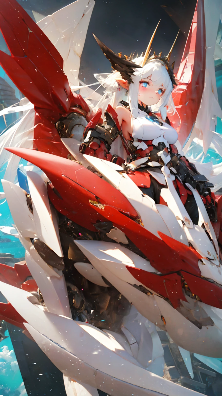White hair, blue eyes, Celestial dragon, black horn, gigantic dragon wing