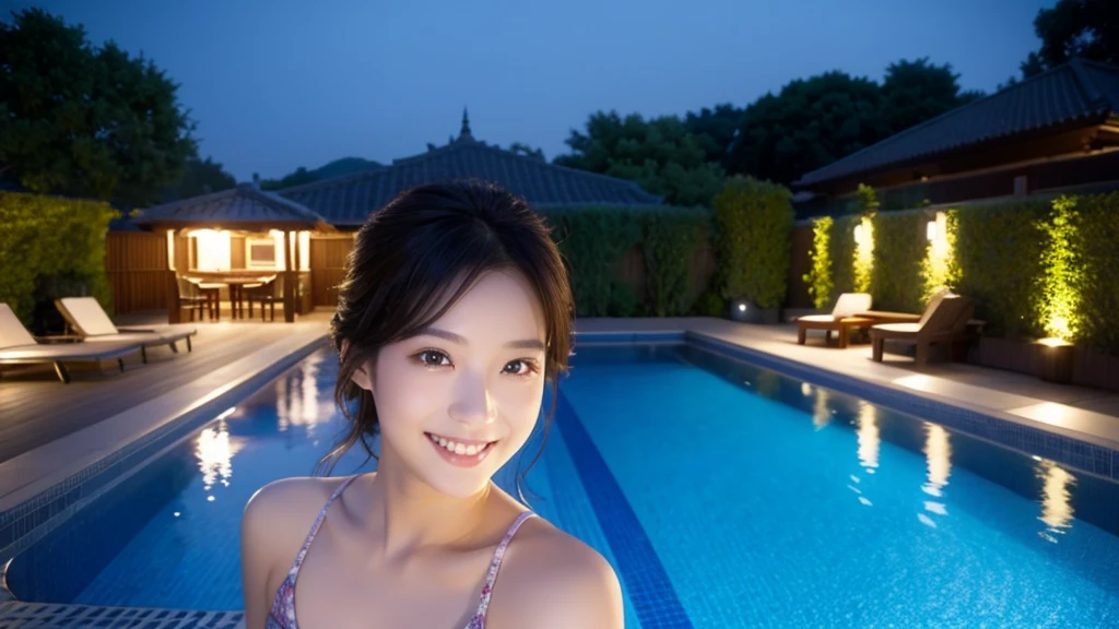 Beauty、smile、night、Night Pool