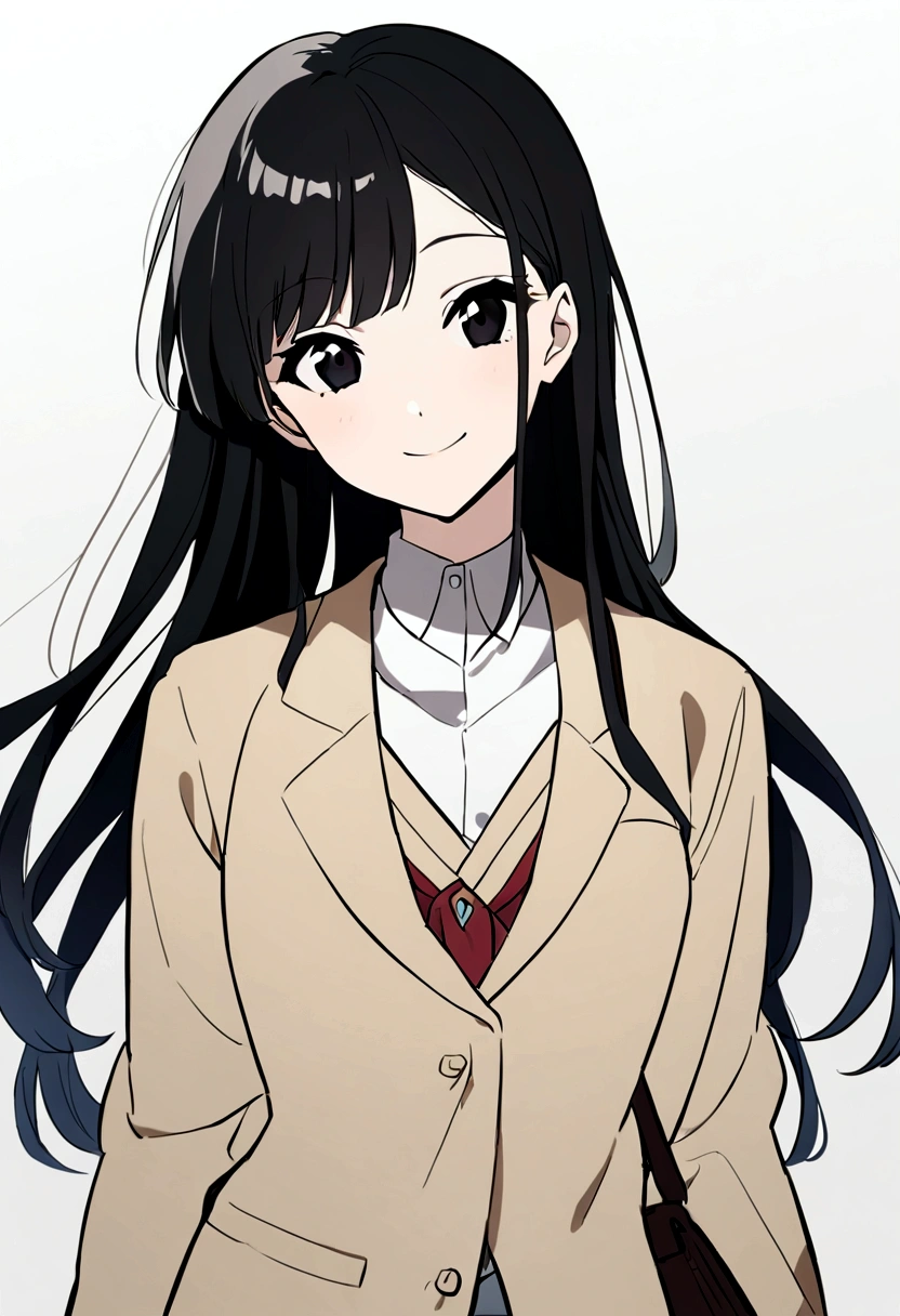 anime, A refreshing high school student, Black Hair, 日本anime風, Japanese high school students, Black eyes, Background white, smile