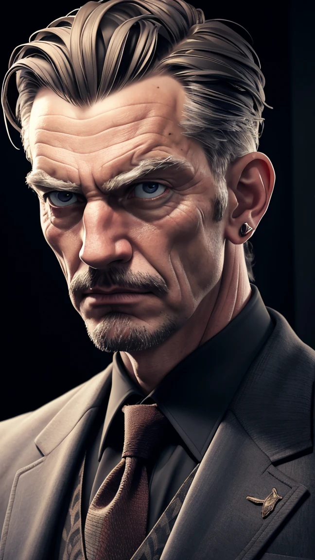 a detailed portrait of Rudolf Christian Karl Diesel, realistic, photorealistic, hyper-detailed face, piercing eyes, slightly aged face, serious expression, wearing a suit, indoor setting, oil painting, dramatic lighting, dark colors, muted tones, masterpiece, 8K, cinematic composition