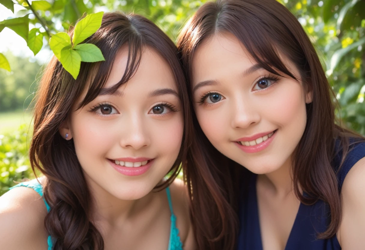 nsfw,multiple cute Asian Beauties laughing happily in a park outdoors,1girl,2girls,beautiful detailed eyes,beautiful detailed lips,extremely detailed eyes and face,longeyelashes,smiling,happy,joyful,bright colorful,vibrant colors,warm lighting,detailed environment,lush greenery,beautiful scenery,photorealistic,hyperrealistic,8k,high resolution,intricate details ,