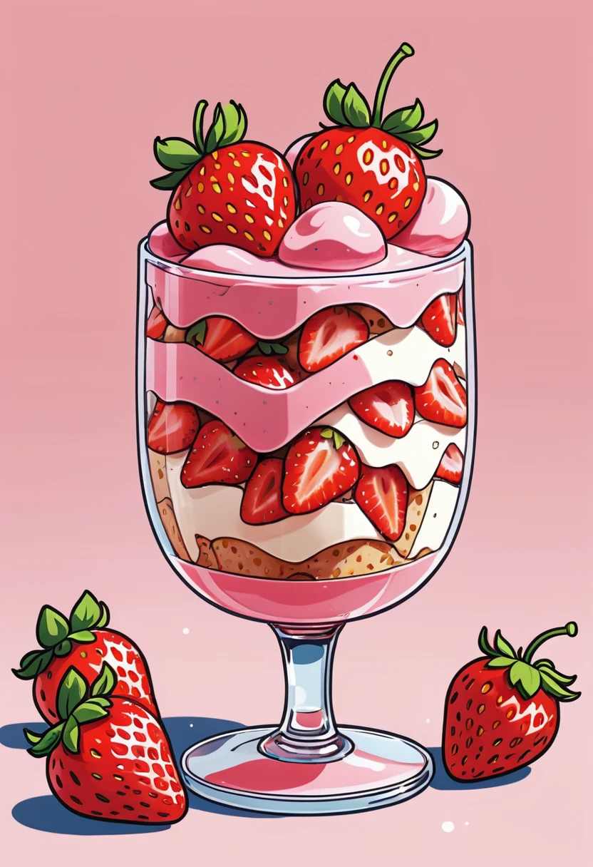 cartoon illust, pop illustration, strawberry parfait