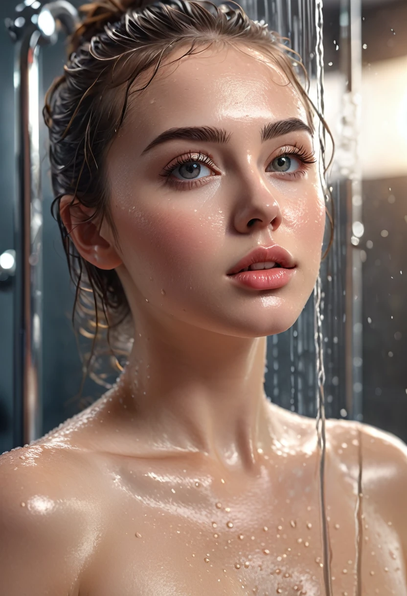 a naked woman in the gym shower, her skin is wet, there are more girls in the shower, full body view from behind, beautiful detailed eyes, beautiful detailed lips, extremely detailed eyes and face, long eyelashes (best quality, 4k, 8k, high resolution, masterpiece: 1.2), ultra detailed, (realistic, photorealistic, photorealistic: 1.37), HDR, UHD, studio lighting, ultra-fine painting, sharp focus, physically based rendering, extreme detailed description, professional, vivid colors, bokeh, photography, portrait