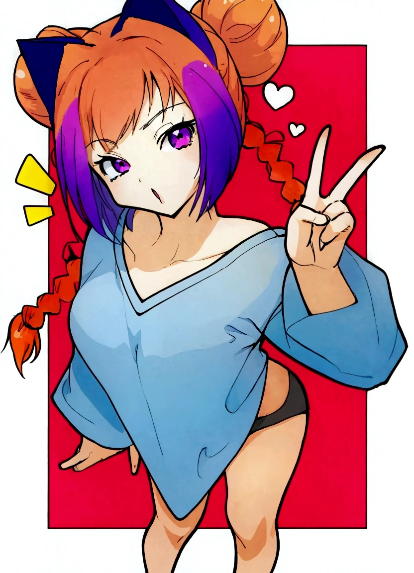 anime girl with purple hair and blue shirt pointing at something, anime catgirl, anime girl with cat ears, cute anime catgirl, ecchi anime style, anime moe artstyle, nekomimi, in anime style, anime style character, anime girl, in an anime style, in the art style of 8 0 s anime, an anime girl