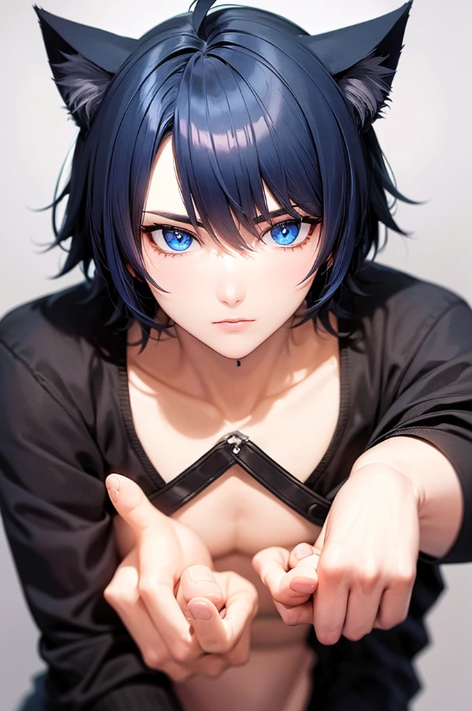 Cat ear Dark blue hair male 20-year-old Blue Eyes Front view