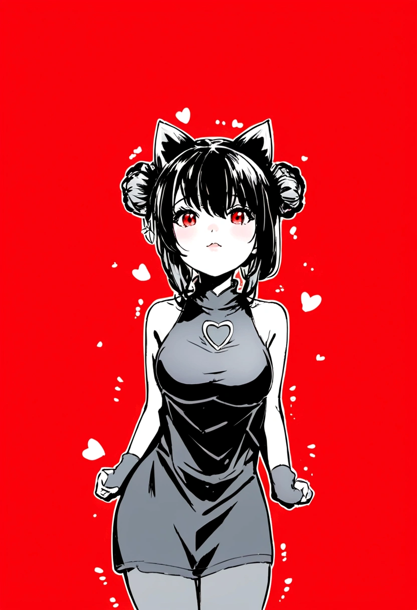 anime girl with black hair and a cat ears in a red background, anime catgirl, anime girl with cat ears, cute anime catgirl, in dress, attractive cat girl, nekomimi, anime girl wearing a black dress, girl with cat ears, cat girl, catgirl, cute anime waifu in a nice dress, beautiful anime catgirl, loli