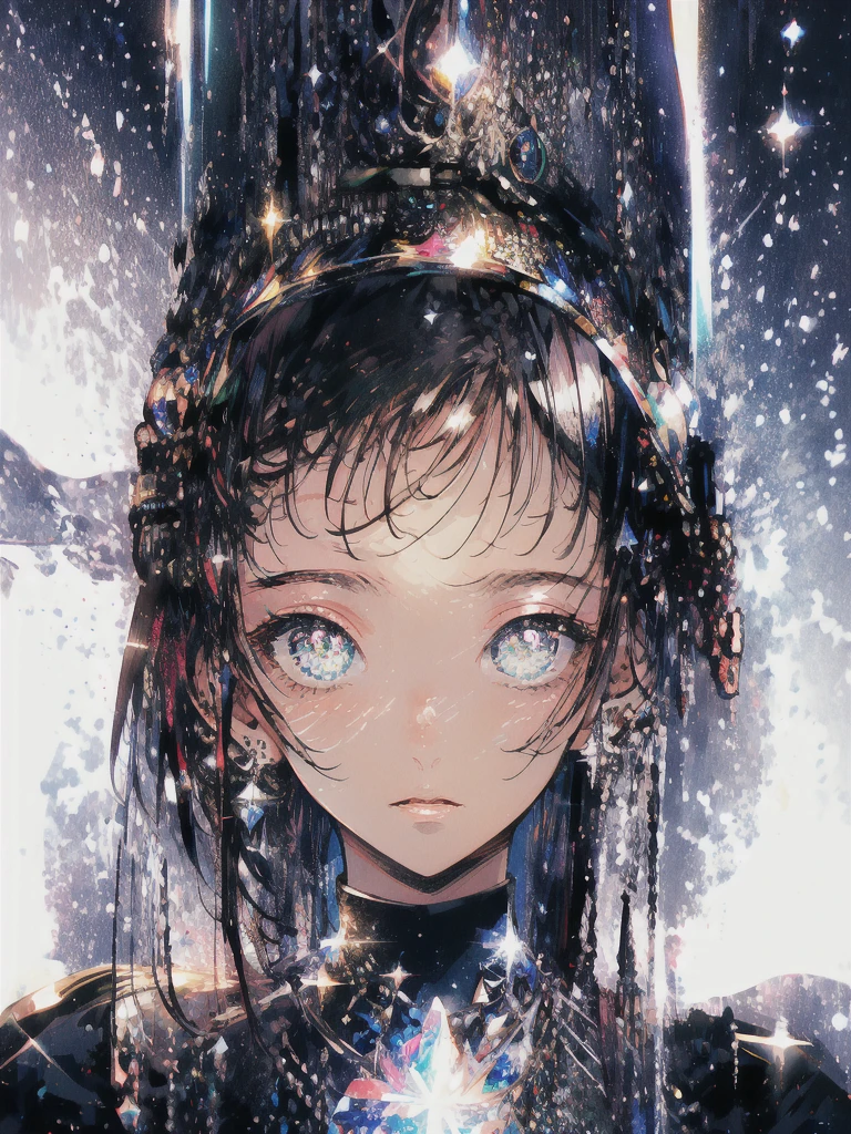 ((masterpiece, highest quality, Super detailed, High resolution)), alone, beautiful girl, shining eyes, perfect eyes, 15 years old, black white gold theme,