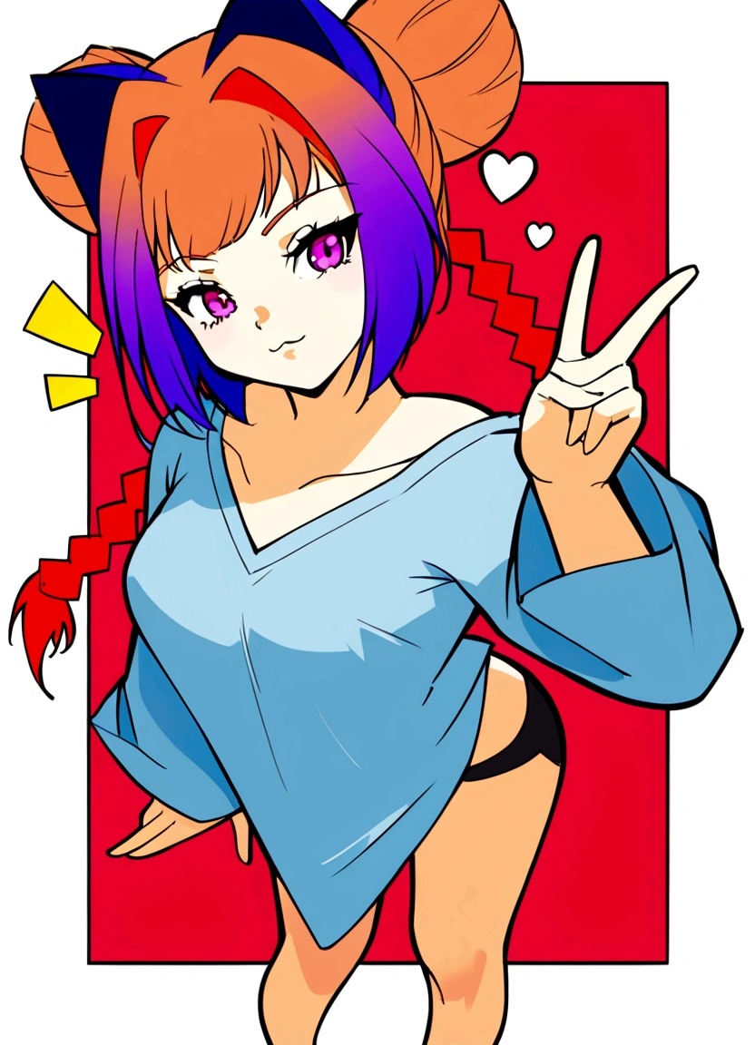 anime girl with purple hair and blue shirt pointing at something, anime catgirl, anime girl with cat ears, cute anime catgirl, ecchi anime style, anime moe artstyle, nekomimi, in anime style, anime style character, anime girl, in an anime style, in the art style of 8 0 s anime, an anime girl