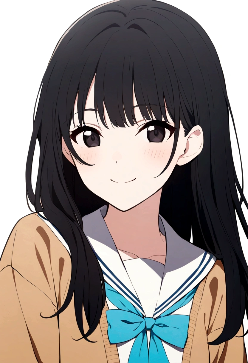 anime, A refreshing high school student, Black Hair, 日本anime風, Japanese high school students, Black eyes, Background white, smile
