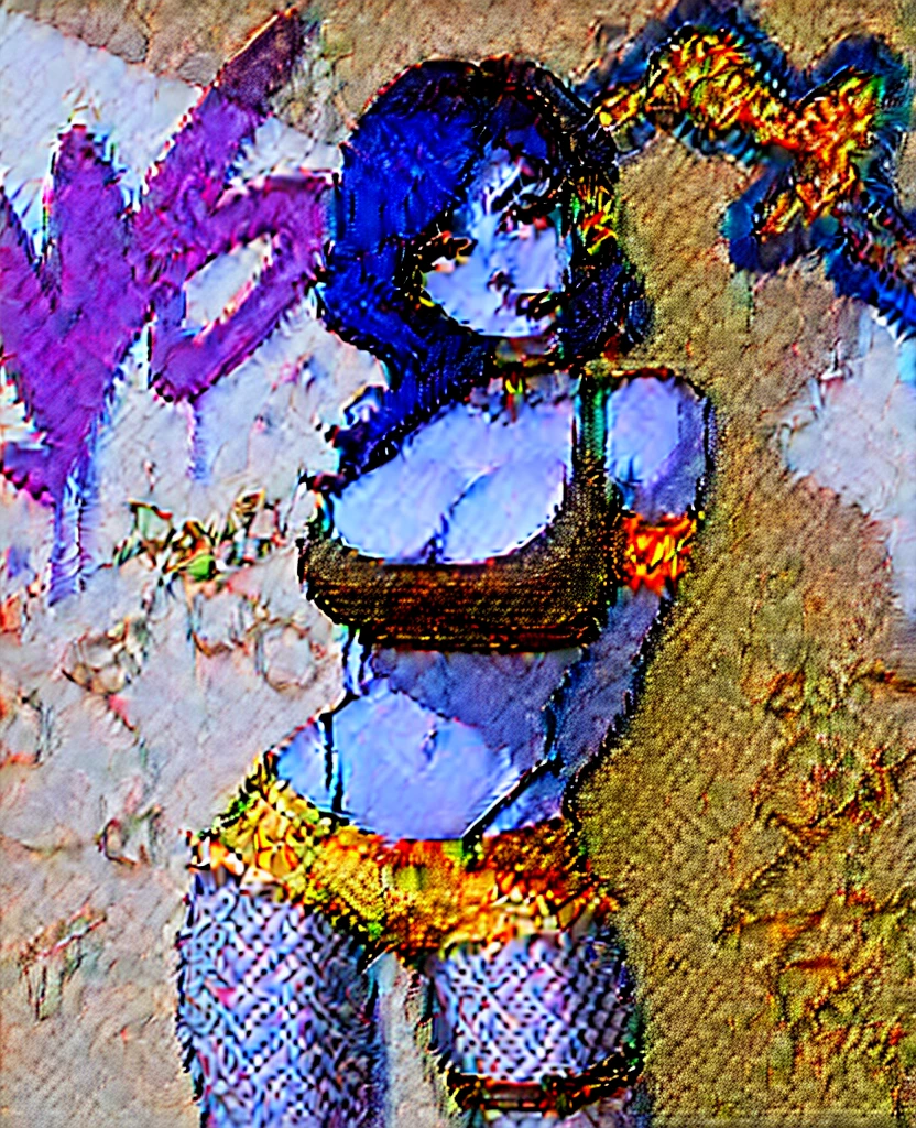 Masterpiece, best quality, nishikino maki, red hair, purple eyes,cowboy shot,solo ,gothic make up ,crop top, ((colossal cleavage)), denim shorts, choker, (graffiti:1.5), paint splatter, arms behind back, against wall, looking away, armband, thigh strap, paint on body, head tilt, bored, headset, fishnet pantyhose naked, castlevania style ,thong straps exposed , make up,kiss marks on abdomen