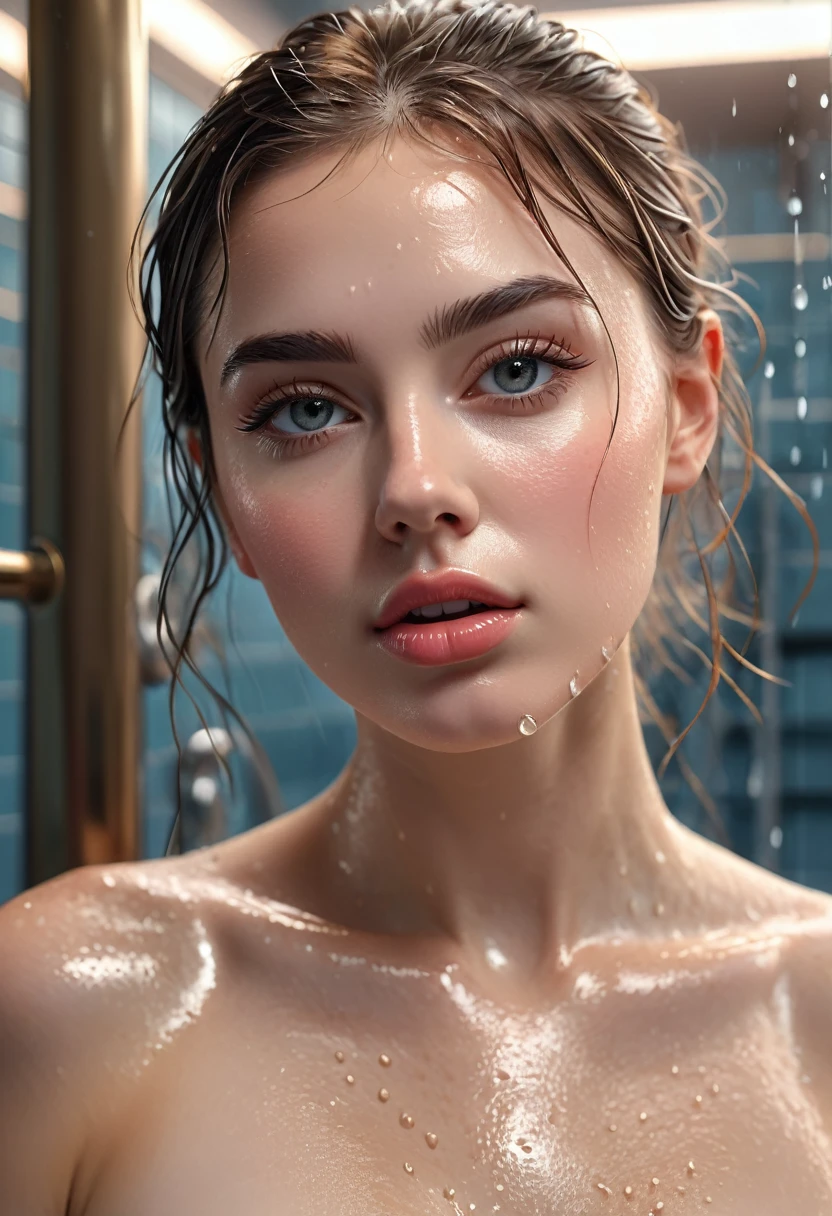 a naked woman in the gym shower, her skin is wet, there are more girls in the shower, full body view from behind, beautiful detailed eyes, beautiful detailed lips, extremely detailed eyes and face, long eyelashes (best quality, 4k, 8k, high resolution, masterpiece: 1.2), ultra detailed, (realistic, photorealistic, photorealistic: 1.37), HDR, UHD, studio lighting, ultra-fine painting, sharp focus, physically based rendering, extreme detailed description, professional, vivid colors, bokeh, photography, portrait