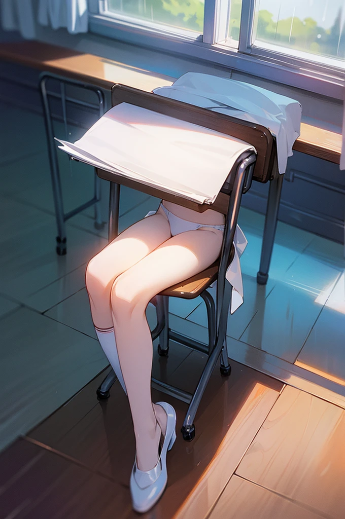 Best image quality, classroom, satin, ""White underwear"", sit, Spread your legs, Rainfall, ""woman"",