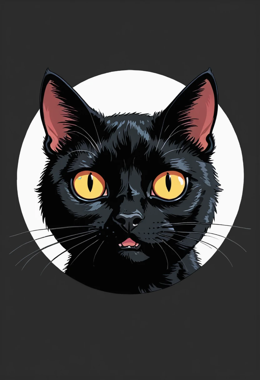 cartoon illust, pop illustration, black cat, face only, fappy face