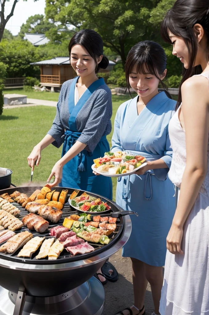 Japanese、woman、Everyone at a barbecue