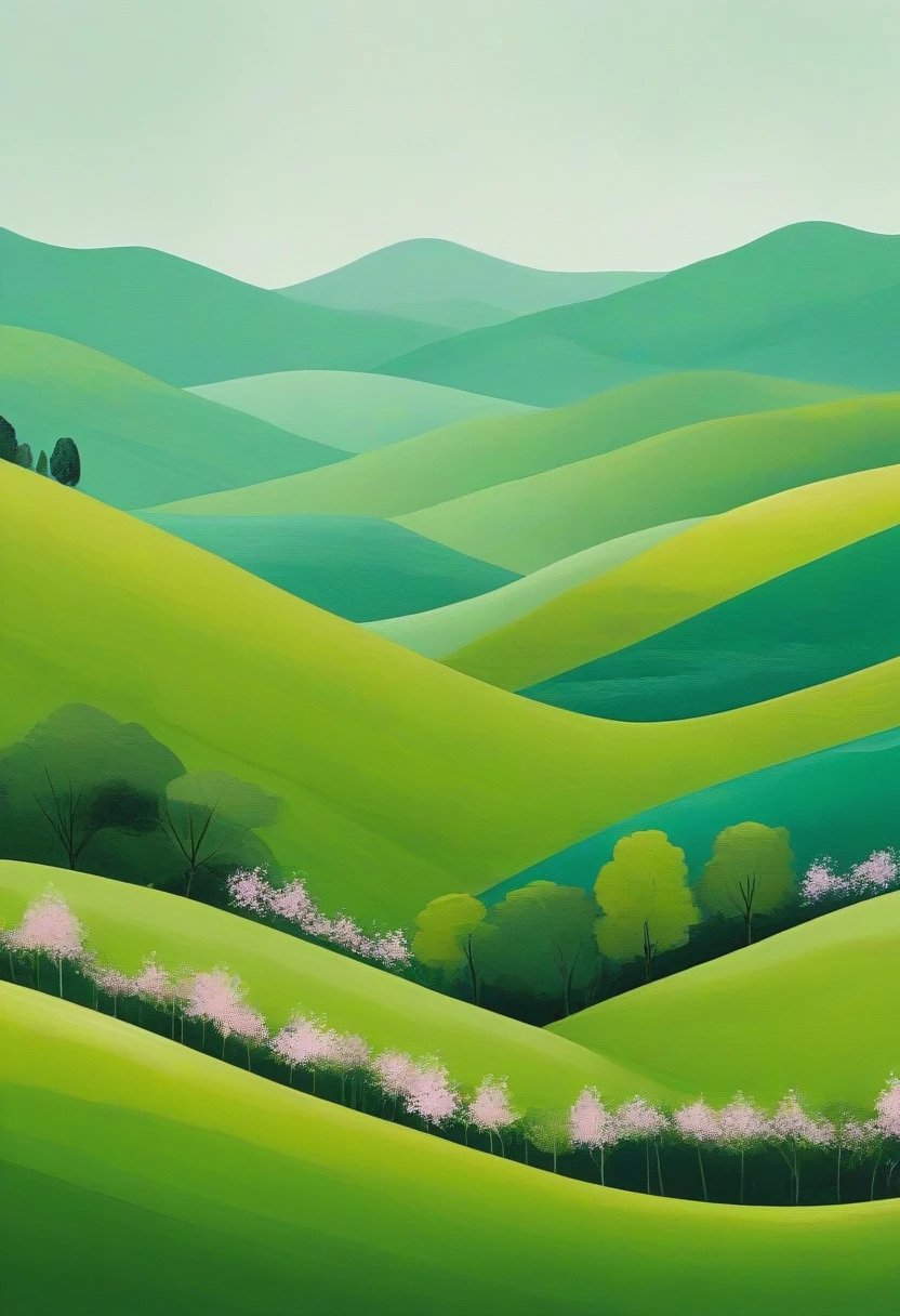 Minimalism，spring，Hills，Green Theme