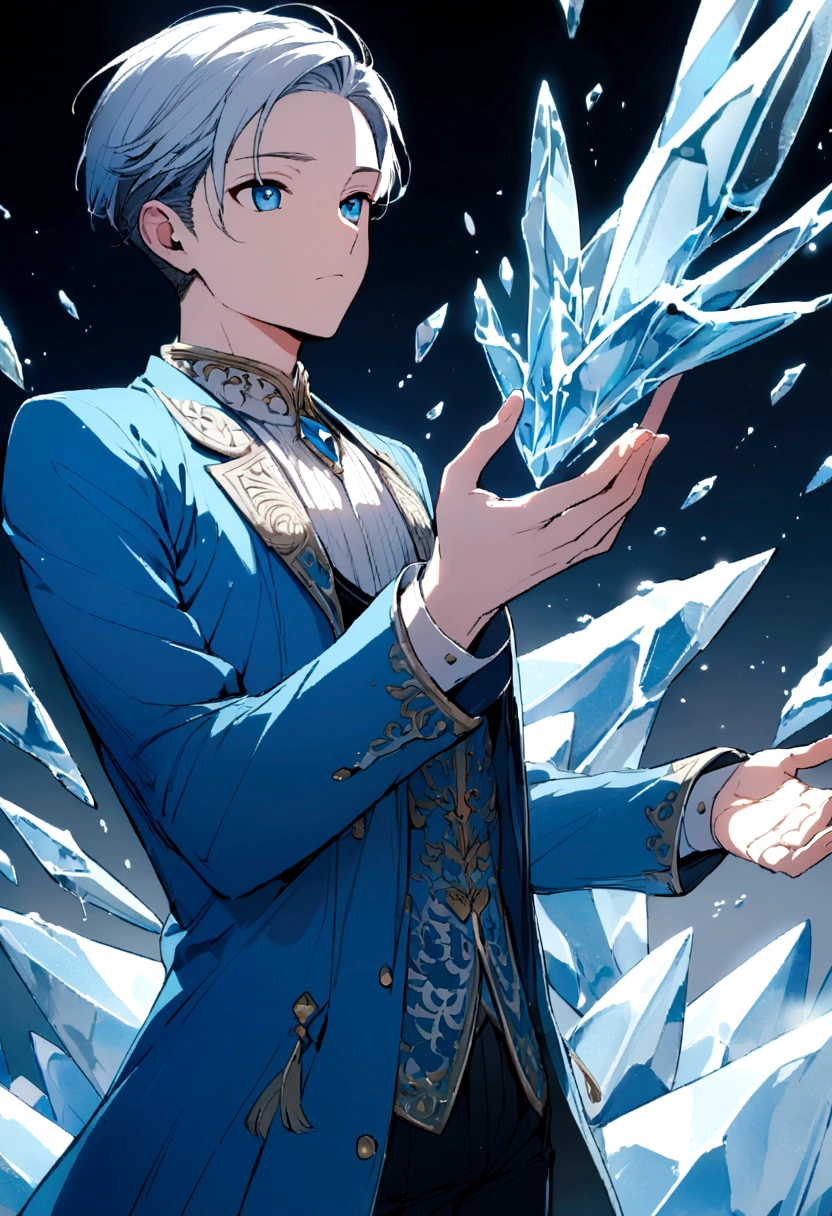 Boy in blue jacket releasing ice