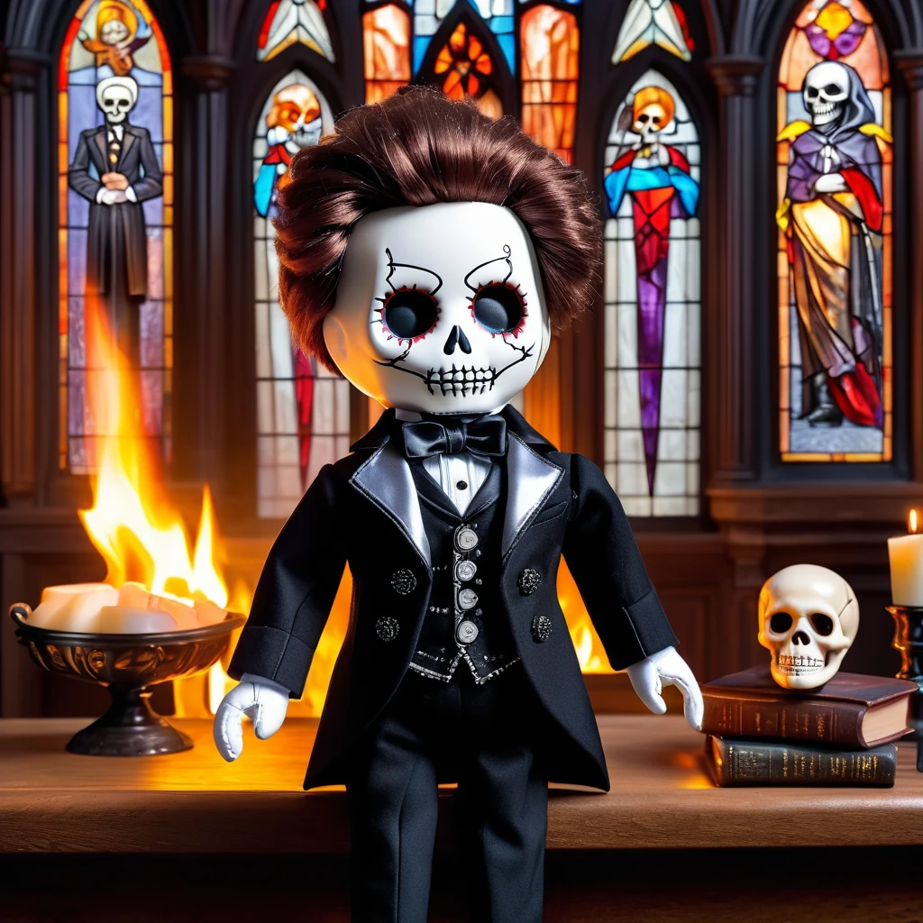 (knitted toy voodoo doll:1.6), (Voodoo Gothic Lord:1.3), (Clothes Black tailcoat with silver buttons, white shirt with jabot, cane with a skull on the end:1.5), (in the background Luxurious Gothic mansion, with stained glass windows, fireplace with burning fire and portraits of ancestors:1.2), best quality, masterpiece, detailed soft oil painting, detailed background, dramatic cinematic lighting, soft edge lighting, professional, dramatic lighting, hard edge lighting, ultra quality, 4k, masterpiece, best quality, 8k, ultra high definition, high resolution, extremely detailed