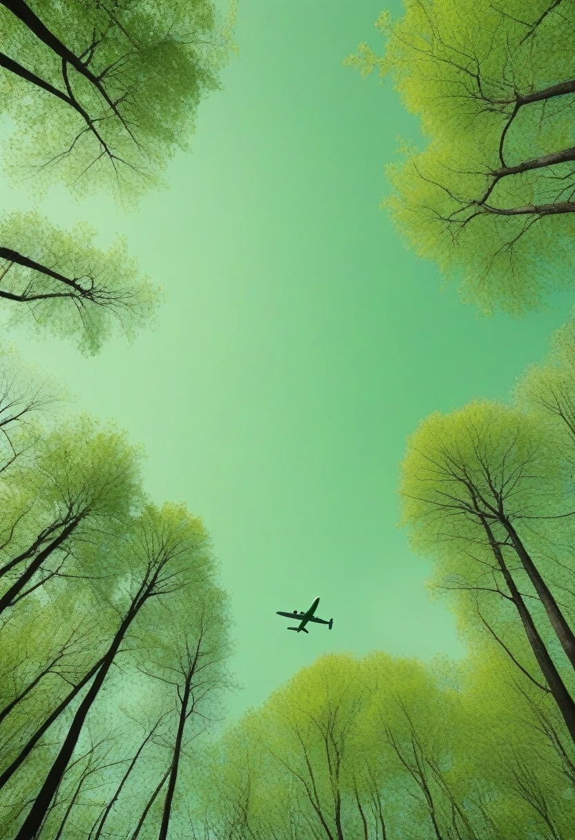 Minimalism,spring,Towering woods,airplane,Green Theme