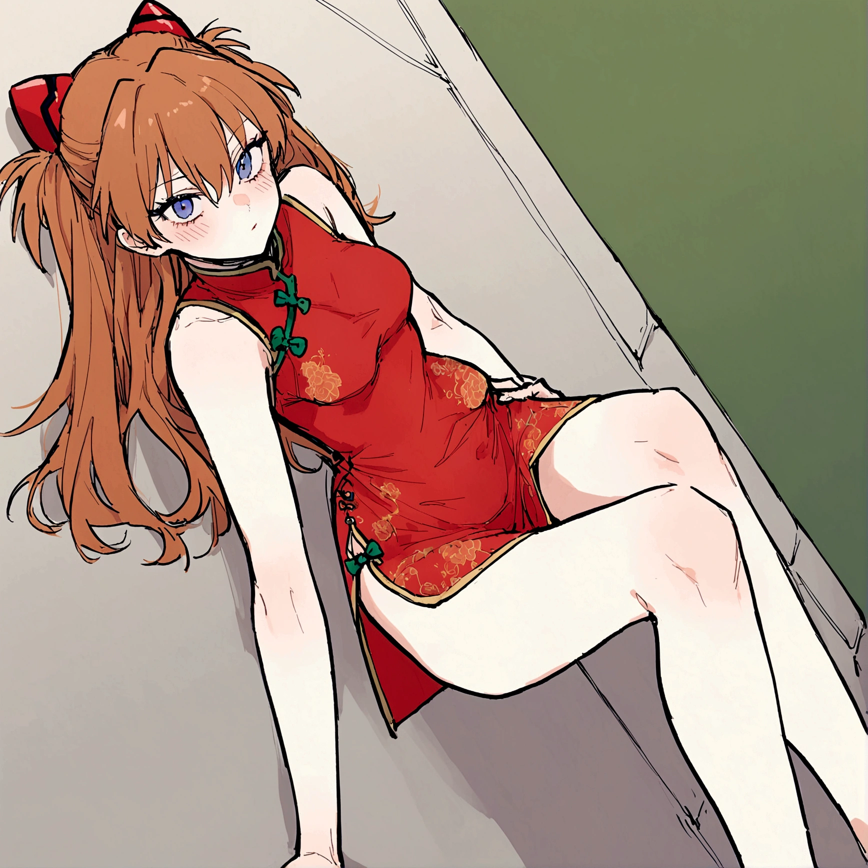 Cheongsam,(Soryu Asuka Langley),lie on wall,E7E48U