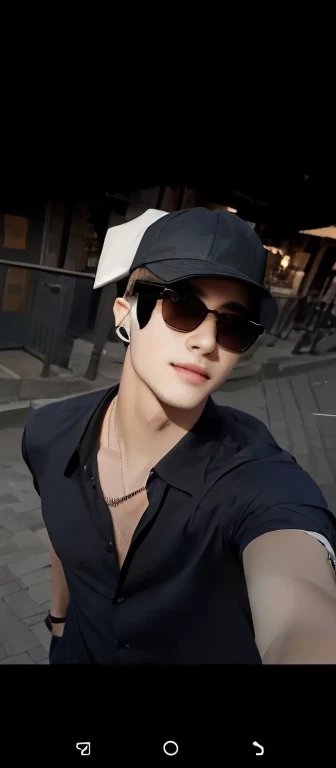 Handsome advance,hatbackwards, sunglasses