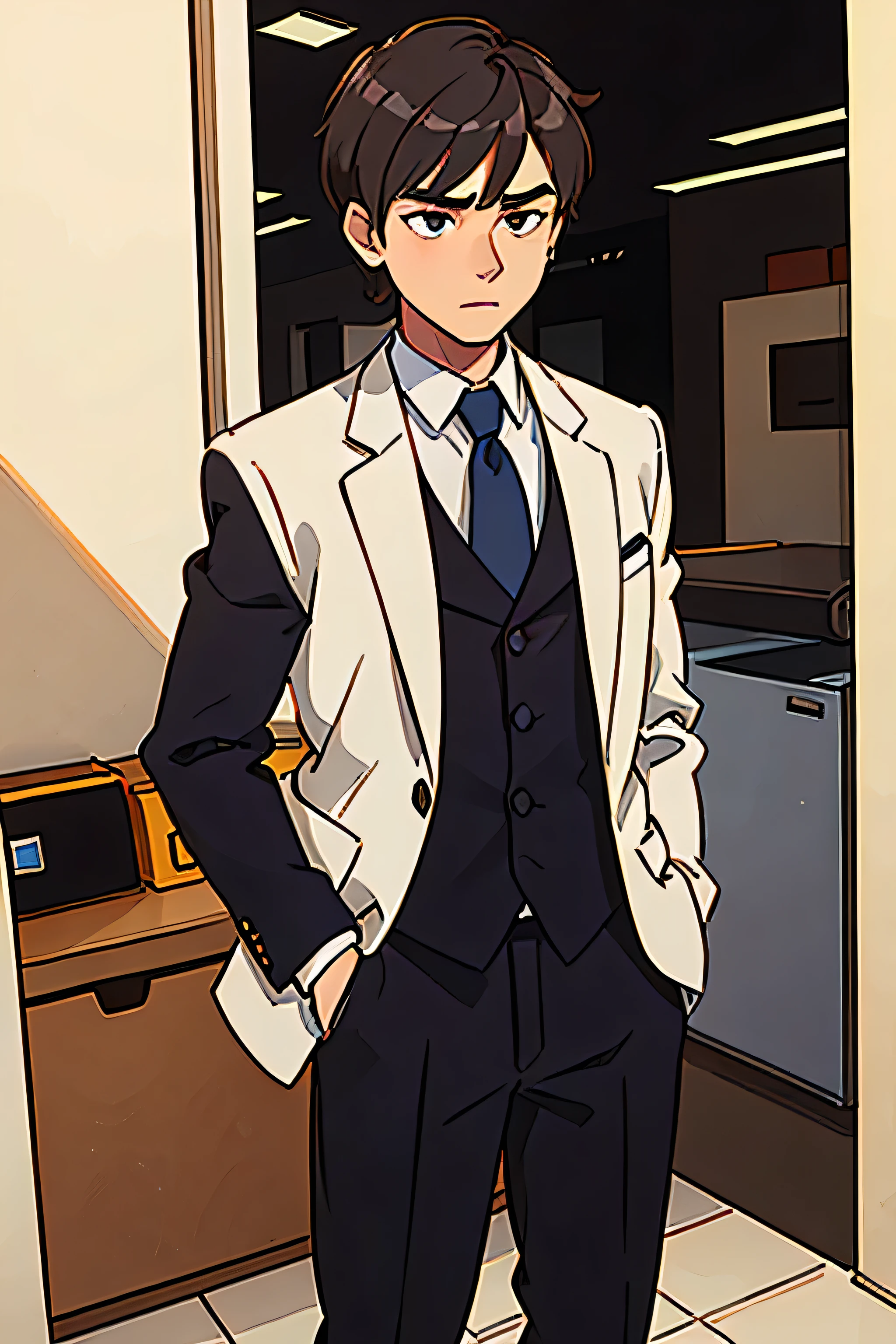 Standing adult male young man in a suit akward face
