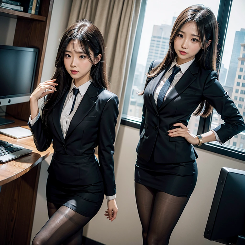 Tight Skirt Small chest suit office lady pantyhose long hair