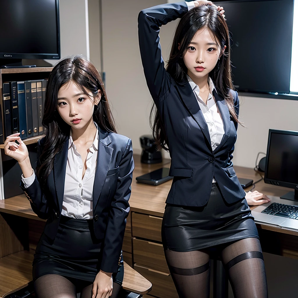 Tight Skirt　Small chest　suit　office lady　pantyhose　long hair　