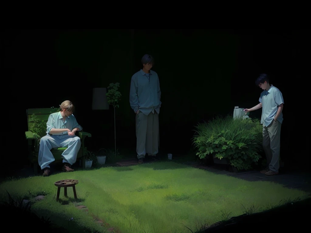 Pleasant and relaxing atmosphere，Bright lighting atmosphere、Green grass