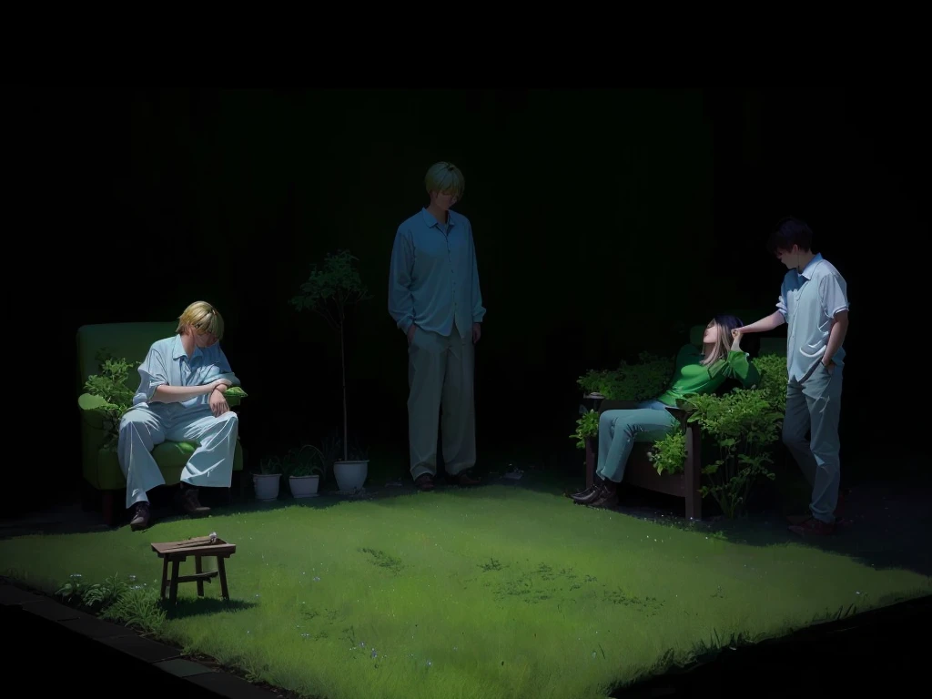 Pleasant and relaxing atmosphere，Bright lighting atmosphere、Green grass
