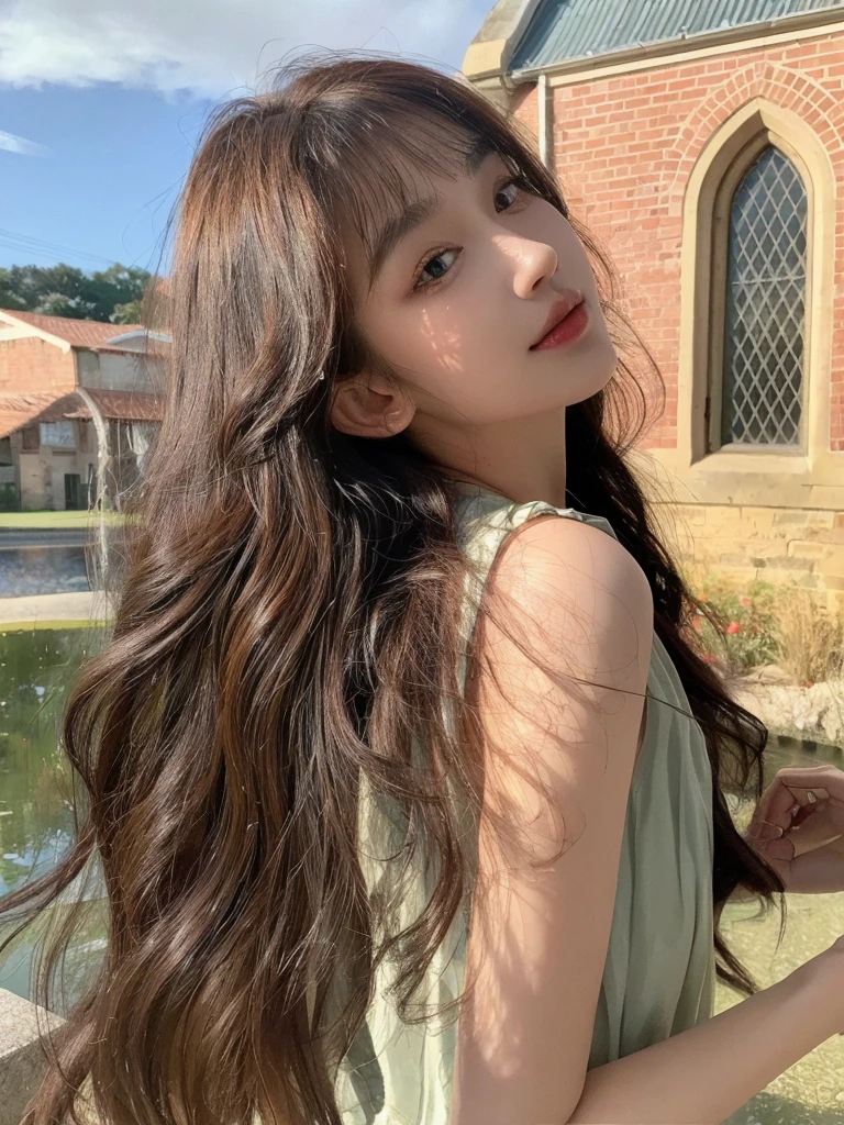 Honey Tea Linen Bed Curls,Water Ripples,Natural and beautiful hair,uniform hair color,The background is simple and clean