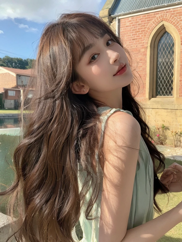 Honey Tea Linen Bed Curls,Water Ripples,Natural and beautiful hair,uniform hair color,The background is simple and clean