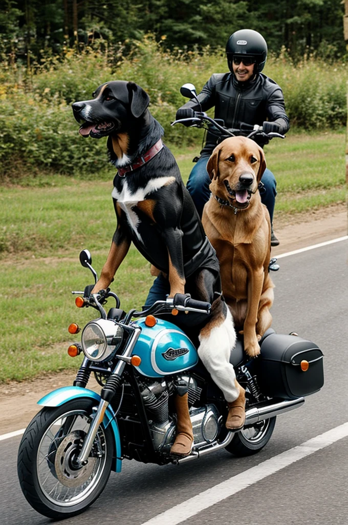 Dogs riding motorcycles