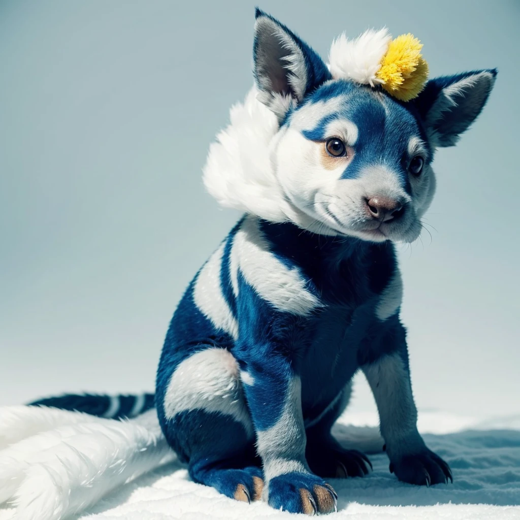 Small Animaly, agumon mixed with Moose, (the skin is silver), has blue stripes on his skin, white eyes, Grassroots, no background