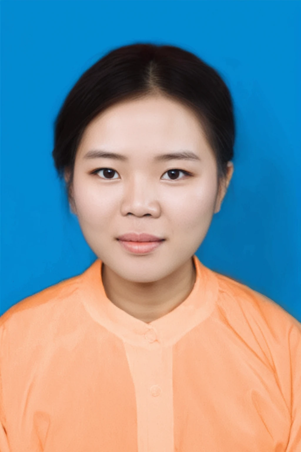Highly realistic photo, a colorized photo, Portrait of a 25 year old Vietnamese young girl, brown shirt, mouth not smiling, 8k