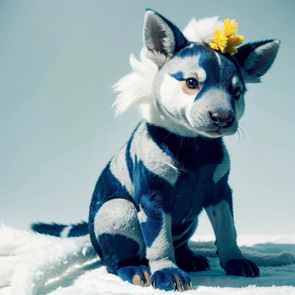 Small Animaly, agumon mixed with Moose, (the skin is silver), has blue stripes on his skin, white eyes, Grassroots, no background